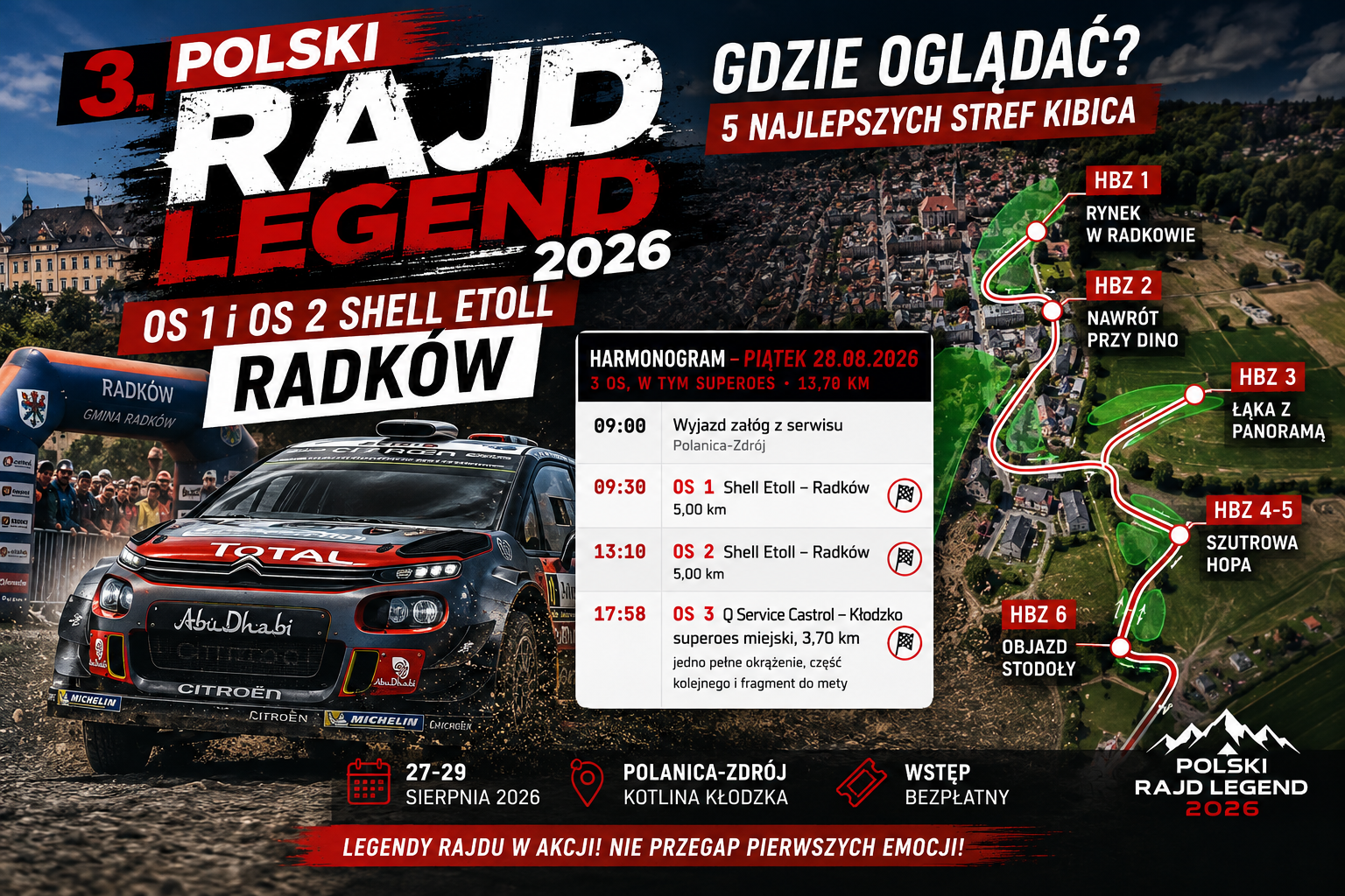 Polski Rajd Legend 2026: Strefy kibica w Radkowie