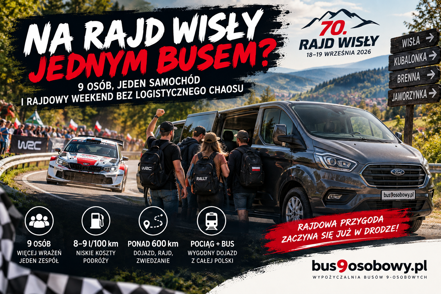 Rajd Wisły z ekipą, 9 osób, jeden bus
